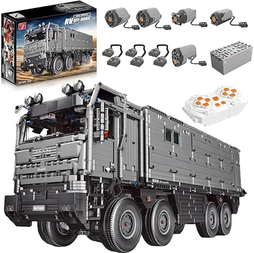 Tirff Technik LKW Wohnmobil Bausteine Bausatz, 6068 Klemmbausteine Groß MOC RV Off-Road Bausatz, Technik LKW mit Ferngesteuert und 5 Motoren, Kompatibel mit Großen Marken von Tirff