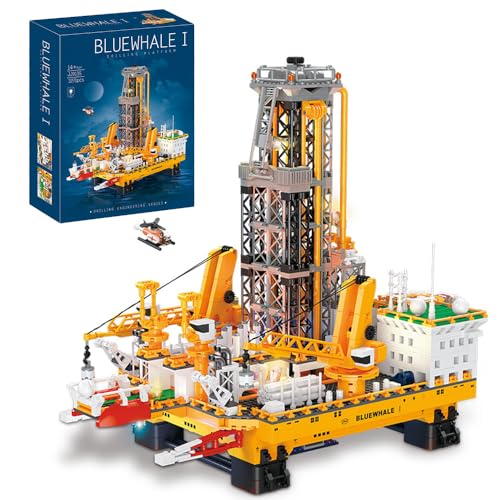 Tirff Technik Offshore-Ölplattform Bausatz für Blauwal I, 3271 Klemmbausteine Offshore Bohrinsel Modellbausatz, Konstruktionsspielzeug Geschenk für Erwachsene Sammler Kinder von Tirff