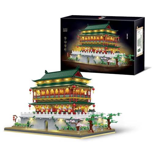 Tirff Xi'an-Trommelturm Baustein Set, 6006 Klemmbausteine Klassischer Chinesische Haus Architekturmodell, Geschenk für Erwachsene und Kinder, MOC Konstruktionsspielzeug Nicht Kompatibel mit Lgo von Tirff