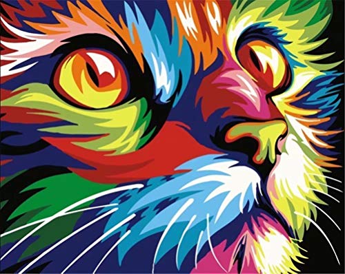 Tirzah Malen nach Zahlen mit Holzrahmen 30x40cm Leinwand Acrylfarben Gemälde für Erwachsene und Kinder Anfänger - Neon Katze (Leinwand vormontiert, mit Lupe) von Tirzah
