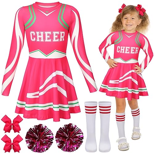 Tisancy 6-teiliges Cheerleader-Kostüm für Mädchen, mit Pompons, Haarschleifen und Socken (klassischer Stil, groß) von Tisancy