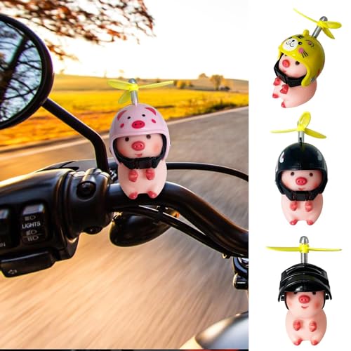 4 Pack Fahrrad Motorrad Dekoration,Motorrad-Lenker Verzierung Schwein mit Propeller Helm,Schwein Helm Spielzeug,Fahrradzubehör von Tisujune