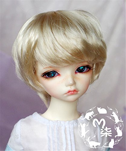 Tita-Doremi Ball-jointed Doll BJD Perücke Puppen Haarteil Für 1/4 7-8 inch Mini SD10 MDD MSD Volks AOD Minifee DOD LUTS DZ Doll Blonde Mohair Doll Toy Head Wig Hair(Perücke Nur,Keine Puppe) von Tita-Doremi