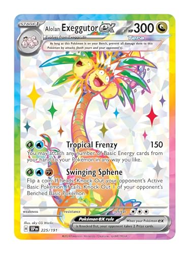 Alolan Exeggutor ex 225/191 ultra-seltene Vollkunst-Pokemon-Karte, glänzende Pokémon-Karten, Pokémon EX, Surging Sparks, Pokemon-Scharlachrot und Violett, Titan Cards authentifiziert Alolan Exeggutor ex 225/191 ultra-seltene Vollkunst-Pokemon-Karte, glänzende Pokémon-Karten, Pokémon EX, Surging Sparks, Pokemon-Scharlachrot und Violett, Titan Cards authentifiziert von Titan Cards