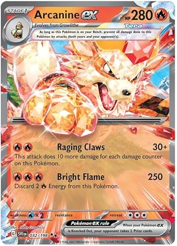 Arcanine ex 032/198 seltene Doppel-Pokemon-Karte (Scarlet & Violet Basis) + TitanCards® Toploader von Titan Cards