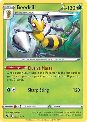 Beedrill 003/185 Rare Reverse Holo Pokemon Card (SWSH04 Vivid Voltage) + TitanCards® Toploader von Titan Cards