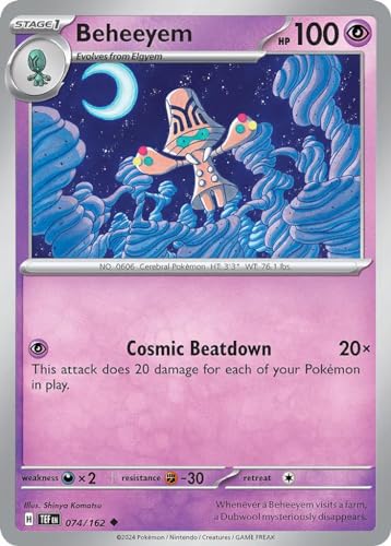 Beheeyem 074/162 Uncommon Reverse Holo Pokemon Karte (SV Temporal Forces) + 1x TitanCards® Toploader von Titan Cards