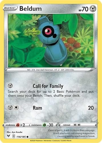Beldum 116/185 Common Reverse Holo Pokemon Card (SWSH04 Vivid Voltage) + TitanCards® Toploader von Titan Cards