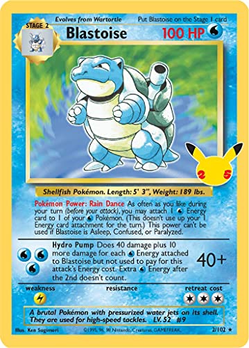 Blastoise 2/102 (Base Set) + 1x TitanCards® Toploader Rare Holo Pokemon Card (Celebrations Classic Collection) + 1x TitanCards® Toploader von Titan Cards