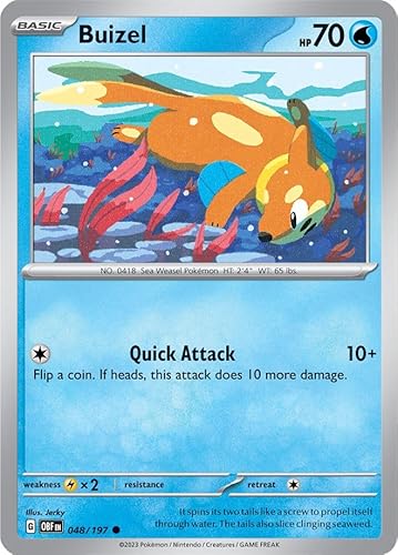 Buizel 048/197 Common Reverse Holo Pokemon Karte (SV Obsidian Flames) + TitanCards® Toploader von Titan Cards