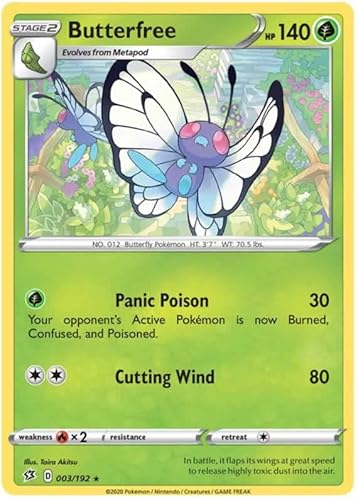Butterfree 003/192 Seltene Pokemon Karte (SWSH Rebel Clash) + 1x TitanCards® Toploader von Titan Cards
