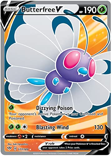 Butterfree V 177/189 Full Art Ultra Rare Pokemon Karte (Darkness Ablaze) + TitanCards® Toploader von Titan Cards