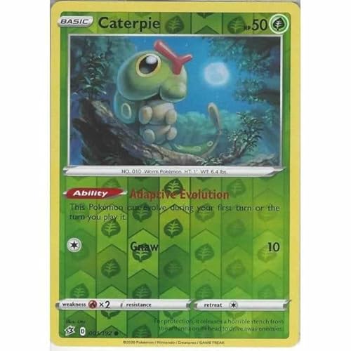 Caterpie 001/192 Common Reverse Holo Pokemon Karte (SWSH Rebel Clash) + 1x TitanCards® Toploader von Titan Cards