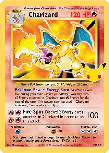 Charizard (Basisset) 4/102 seltene Holo Pokemon Karte (Celebrations) + TitanCards® Toploader von Titan Cards