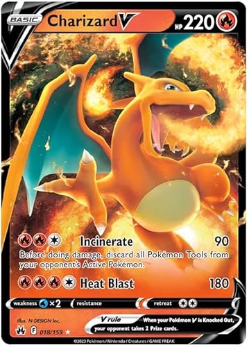 Charizard V 018/159 Ultra-Rare seltene Pokemon-Karte (SWSH Crown Zenith) + 1x TitanCards® Toploader von Titan Cards