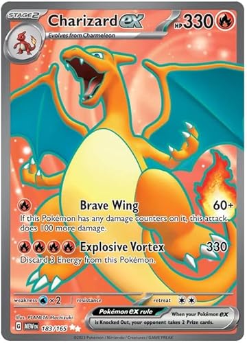 Charizard ex 183/165 Ultra Rare Pokemon Karte (Pokemon SV 151) + 1x TitanCards® Toploader von Titan Cards
