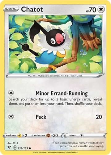 Chatot 139/185 Common Reverse Holo Pokemon Card (SWSH04 Vivid Voltage) + TitanCards® Toploader von Titan Cards