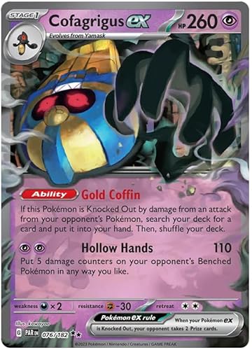 Cofagrigus ex 076/182 Double Rare Pokemon Karte (SV04 Paradox Rift) + 1x TitanCards® Toploader von Titan Cards