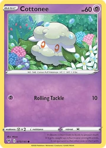 Cottonee 075/185 Common Reverse Holo Pokemon Card (SWSH04 Vivid Voltage) + TitanCards® Toploader von Titan Cards