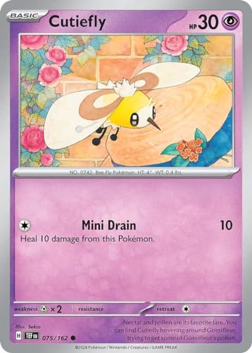 Cutiefly 075/162 Common Reverse Holo Pokemon Karte (SV Temporal Forces) + 1x TitanCards® Toploader von Titan Cards