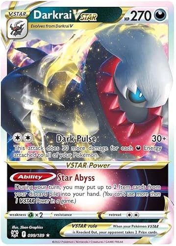 Darkrai VSTAR 099/189 Seltene VSTAR Pokemon Karte (SWSH Astral Radiance) + 1x TitanCards® Toploader von Titan Cards