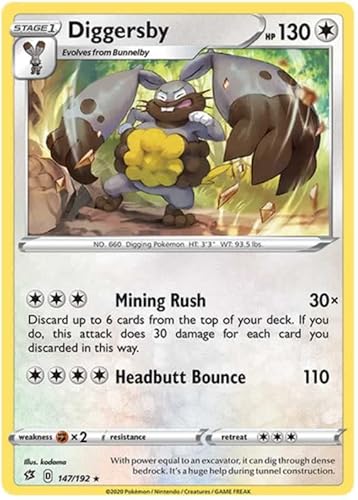 Diggersby 147/192 seltene Pokemon Karte (SWSH Rebel Clash) + 1x TitanCards® Toploader von Titan Cards