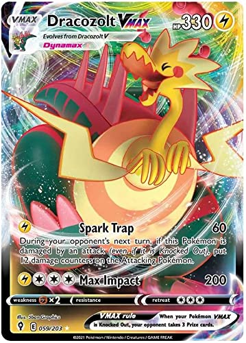 Dracozolt VMAX 059/203 Ultra Rare Pokemon Karte (SWSH Evolving Skies) + TitanCards® Toploader von Titan Cards