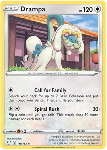 Drampa 119/163 Rare Reverse Holo Pokemon Card (Battle Styles) + TitanCards® Toploader von Titan Cards