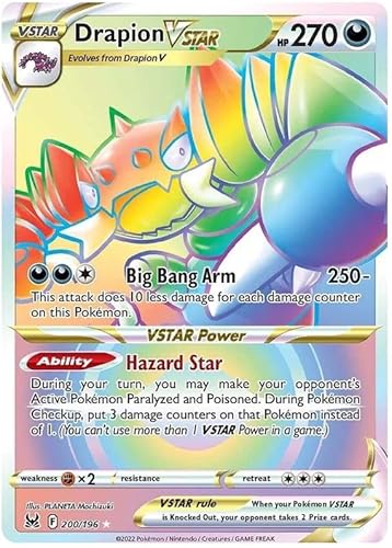 Drapion VSTAR 200/196 seltene Regenbogen-Pokemon-Karte (Sworld & Shield Lost Origin) + TitanCards® Toploader von Titan Cards