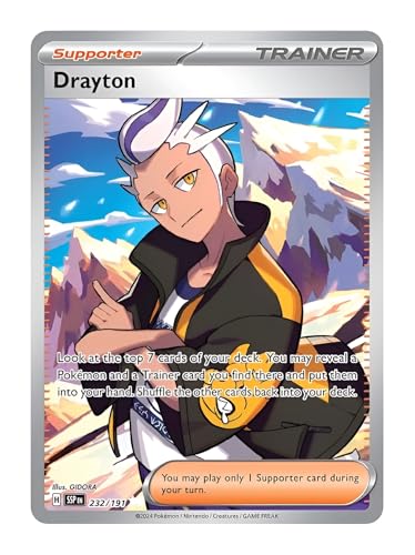 Drayton 232/191 Ultra-seltene Vollkunst-Trainer-Karte, glänzende Pokémon-Karten, seltene Pokemon-Karten, Surging Sparks, Pokemon-Scharlachrot und Violett, Titan Cards authentifiziert Drayton 232/191 Ultra-seltene Vollkunst-Trainer-Karte, glänzende Pokémon-Karten, seltene Pokemon-Karten, Surging Sparks, Pokemon-Scharlachrot und Violett, Titan Cards authentifiziert von Titan Cards