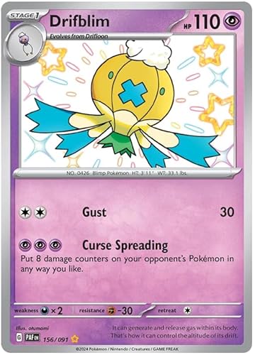 Drifblim 156/091 Shiny Rare Pokemon Karte (SV 4.5 Paldean Fates) + 1x TitanCards® Toploader von Titan Cards