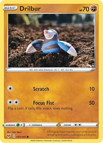 Drilbur 091/185 Common Reverse Holo Pokemon Card (SWSH04 Vivid Voltage) + TitanCards® Toploader von Titan Cards