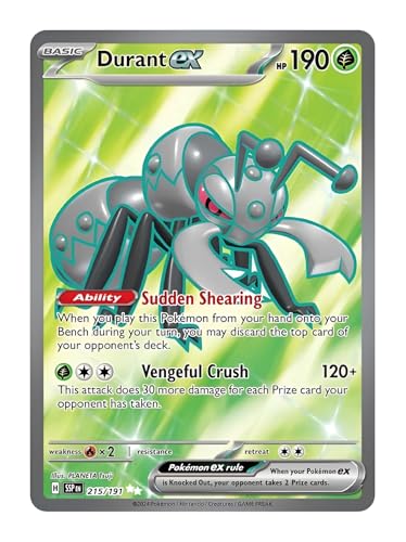 Durant ex 215/191 Ultra-seltene Vollkunst-Pokemon-Karte, glänzende Pokémon-Karten, Pokémon EX, Surging Sparks, Pokemon-Scharlachrot und Violett, Titan Cards authentifiziert Durant ex 215/191 Ultra-seltene Vollkunst-Pokemon-Karte, glänzende Pokémon-Karten, Pokémon EX, Surging Sparks, Pokemon-Scharlachrot und Violett, Titan Cards authentifiziert von Titan Cards