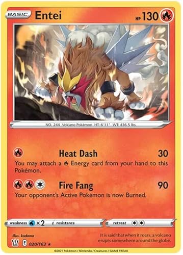Entei 020/163 Rare Holo Pokemon Card (Battle Styles) + TitanCards® Toploader von Titan Cards