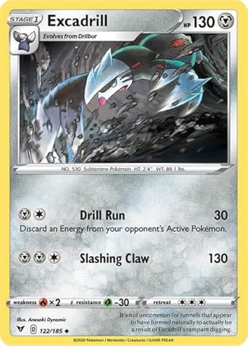 Excadrill 122/185 Uncommon Reverse Holo Pokemon Card (SWSH04 Vivid Voltage) + TitanCards® Toploader von Titan Cards