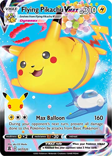 Flying Pikachu VMAX 007/025 Seltene VMAX Pokemon-Karte (Celebrations 25th Anniversary) + TitanCards® Toploader von Titan Cards