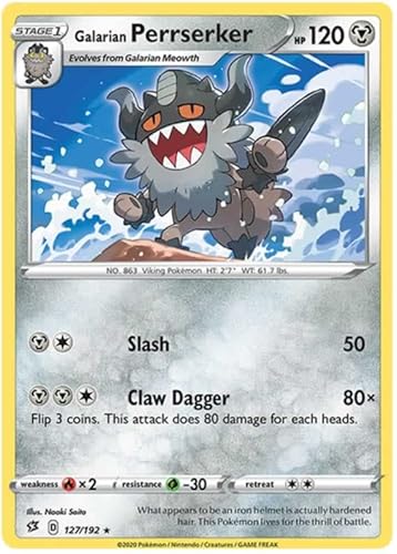 Galarian Perrserker 127/192 seltene Pokemon Karte (SWSH Rebel Clash) + 1x TitanCards® Toploader von Titan Cards