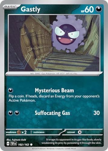 Gastly 102/162 Common Reverse Holo Pokemon Card (SV Temporal Forces) + 1x TitanCards® Toploader von Titan Cards