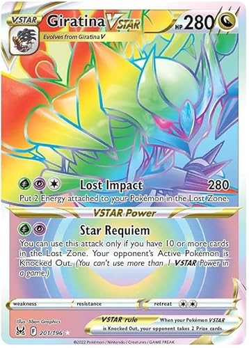 Giratina VSTAR 201/196 Seltene Regenbogen-Pokemon-Karte (Sworld & Shield Lost Origin) + TitanCards® Toploader von Titan Cards