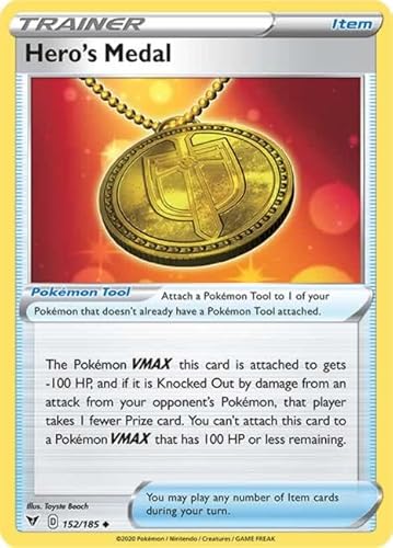 Hero's Medal 152/185 Uncommon Reverse Holo Pokemon Card (SWSH04 Vivid Voltage) + TitanCards® Toploader von Titan Cards