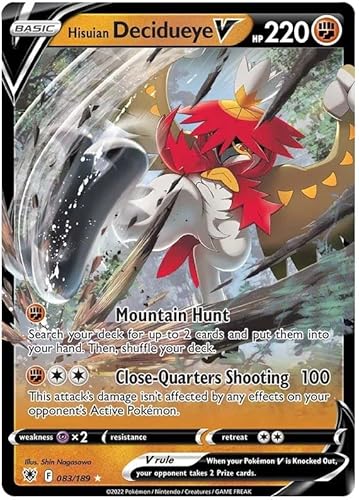 Hisuian Decidueye V 083/189 Ultra Rare Pokemon Karte (SWSH Astral Radiance) + 1x TitanCards® Toploader von Titan Cards