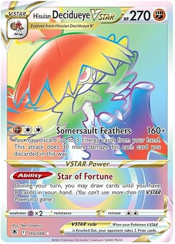 Hisuian Decidueye VSTAR 195/189 Seltene Regenbogen-Pokemon-Karte (SWSH Astral Radiance) + TitanCards® Toploader von Titan Cards