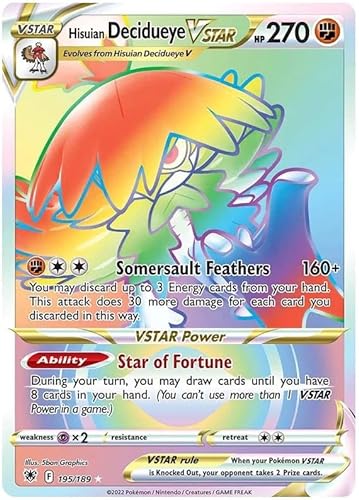 Hisuian Decidueye VSTAR 195/189 Seltene Regenbogen-Pokemon-Karte (SWSH Astral Radiance) + TitanCards® Toploader von Titan Cards