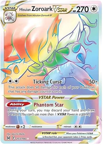 Hisuian Zoroark VSTAR 203/196 Seltene Regenbogen-Pokemon-Karte (Sworld & Shield Lost Origin) + TitanCards® Toploader von Titan Cards