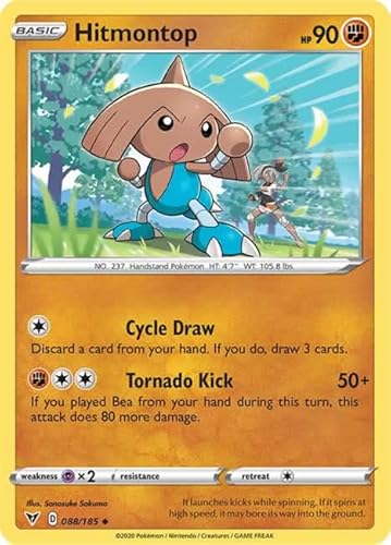 Hitmontop 088/185 Uncommon Reverse Holo Pokemon Card (SWSH04 Vivid Voltage) + TitanCards® Toploader von Titan Cards