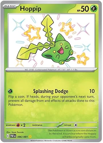Hoppip 096/091 Shiny Rare Pokemon Karte (SV 4.5 Paldean Fates) + 1x TitanCards® Toploader von Titan Cards
