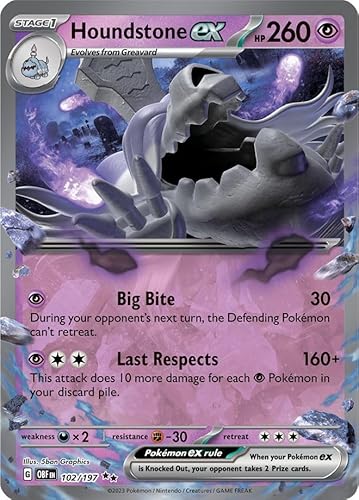 Houndstone ex 102/197 Double Rare Pokemon Karte (SV Obsidian Flames) + TitanCards® Toploader von Titan Cards