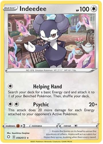 Indeedee 056/072 Rare Holo Pokemon Card (Shining Fates) + TitanCards® Toploader von Titan Cards