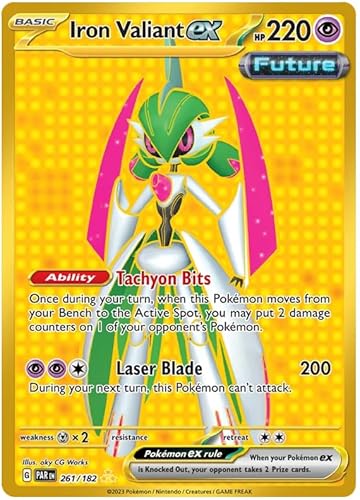 Iron Valiant ex 261/182 Hyper Rare Pokemon Karte (SV04 Paradox Rift) + 1x TitanCards® Toploader von Titan Cards