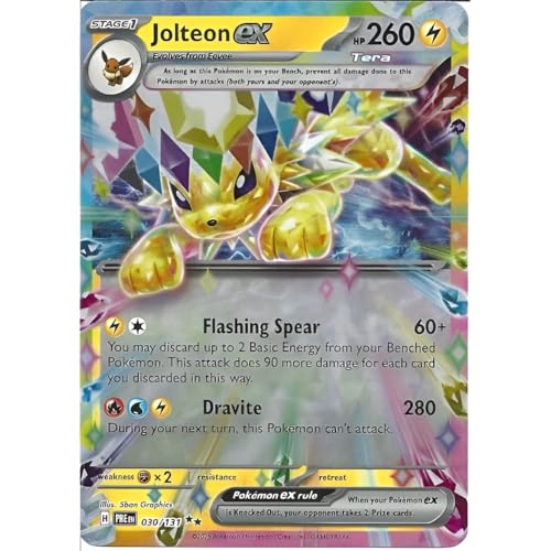 Jolteon ex 030/131 Ultraseltene Pokemon-Karte, seltene Pokémon-Karten, Pokémon EX, prismatische Entwicklungen, Pokemon-Scharlachrot und Violett, Titan Cards authentifiziert von Titan Cards